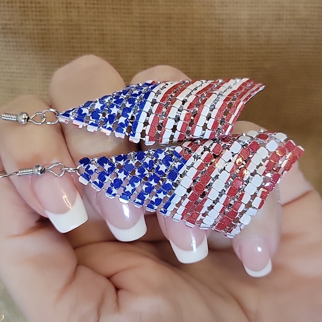 Usa American Flag Chainmail Earrings 16$